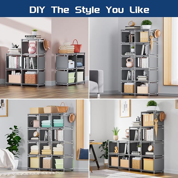 Mavivegue Book Shelf, 12 Cube Storage Organizer, DIY Bookcase, Metal Cube - Image 4