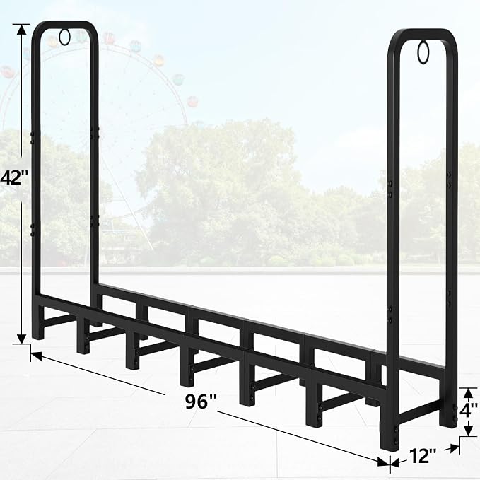 Amagabeli 8ft Firewood Log Rack Outdoor Heavy Duty Logs Holder - Image 9