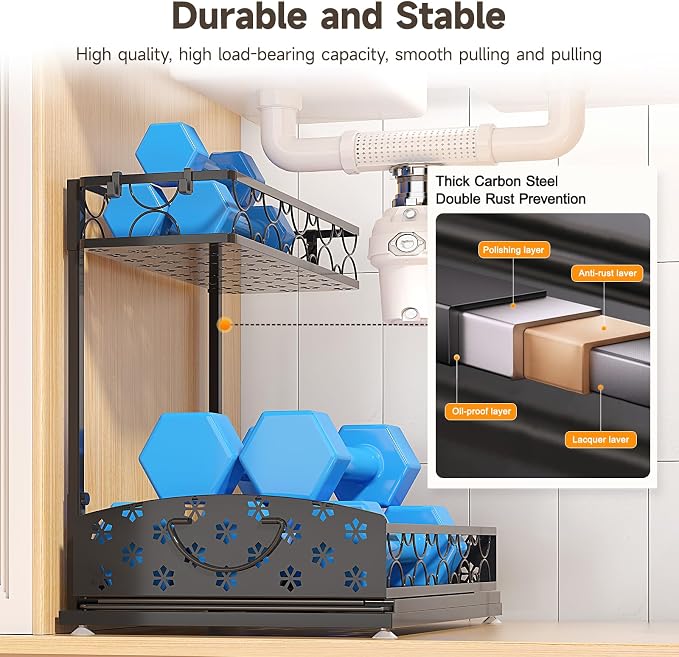 Sevenblue 2-Pack 2-Tier Height Adjustable Under Sink Organizer & Storage | - Image 5