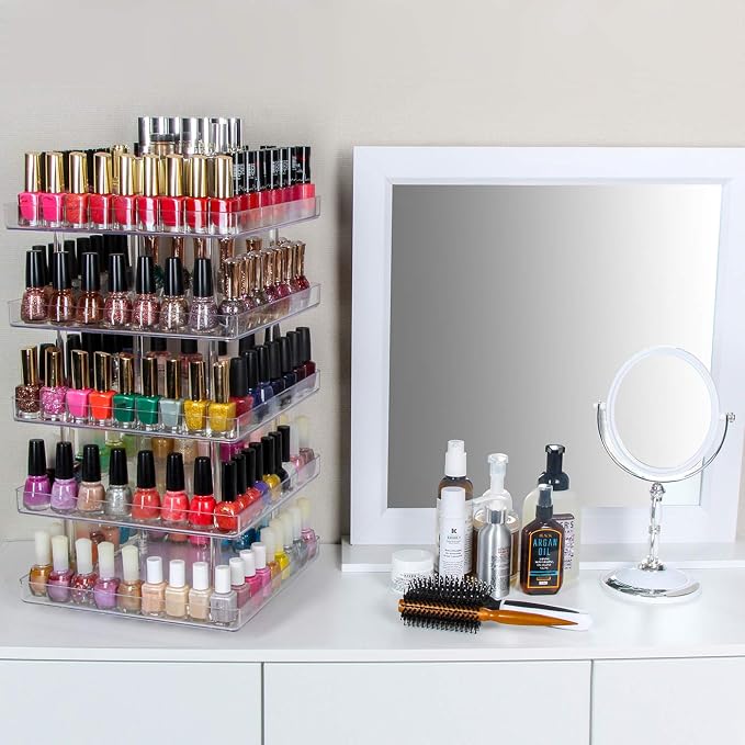 JACKCUBE DESIGN 5 Tier Clear Nail Polish 360 Rotating Display Rack Organizer - Image 5