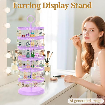 MODOWEY Rotating Earring Holder Organizer Adjustable Display, 6 Tier Purple | - Image 7