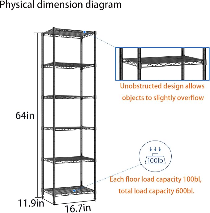 REGILLER 6 Wire Shelving Steel Storage Rack Adjustable Unit Shelves - Image 2