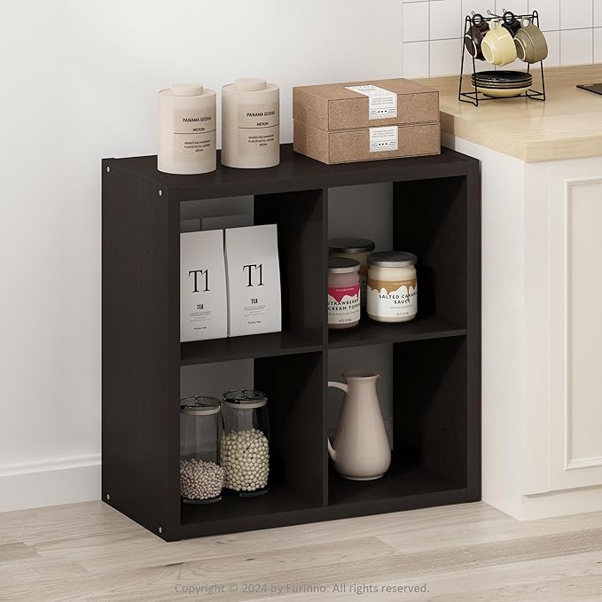 Furinno HERMITE 4-Cube Kitchen Island, Extra Thick Coffee Bar, Dark Oak | - Image 2