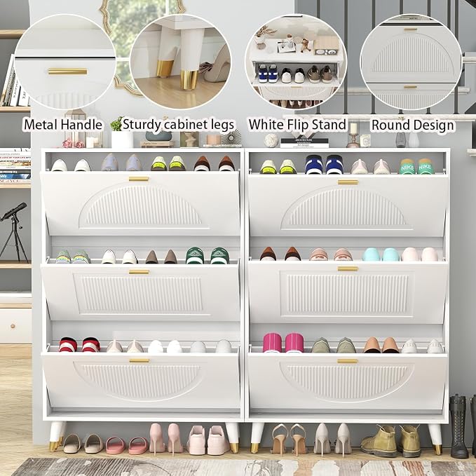White Shoe Cabinet Storage for Entryway: Modern Hidden Shoe Storage Cabinet - Image 7