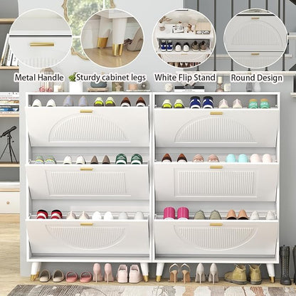 White Shoe Cabinet Storage for Entryway: Modern Hidden Shoe Storage Cabinet - Image 7