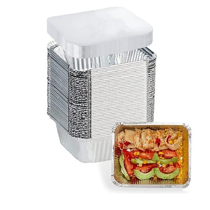 1 Lb Small Aluminum Pans with Lids Tin Foil Pans Disposable Cookware- Cardboard by FUIIKEEM