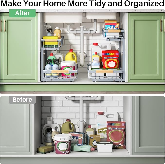 Pull out Cabinet Organizer, 1 Pack Under Sink Organizer, Slide out Metal - Image 8