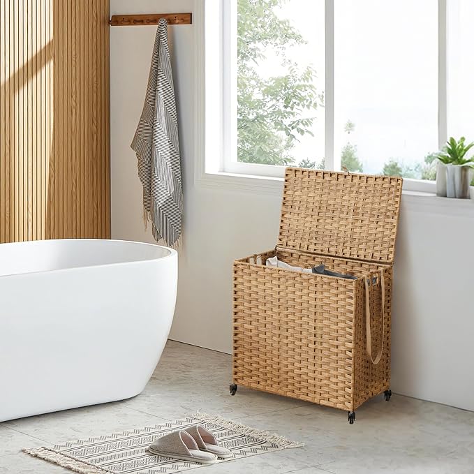 Laundry Hamper with Wheels, 39.6 Gallon Rolling Laundry Basket with Lid - Image 3