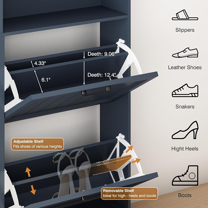 Shoe Storage Cabinet with 4 Flip Drawers, Farmhouse Modern Hidden Shoes Rack - Image 3
