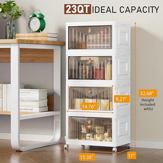 4 Tier Storage Bins with Lids, 23QT Stackable Closet Organizers and Storage - Image 2