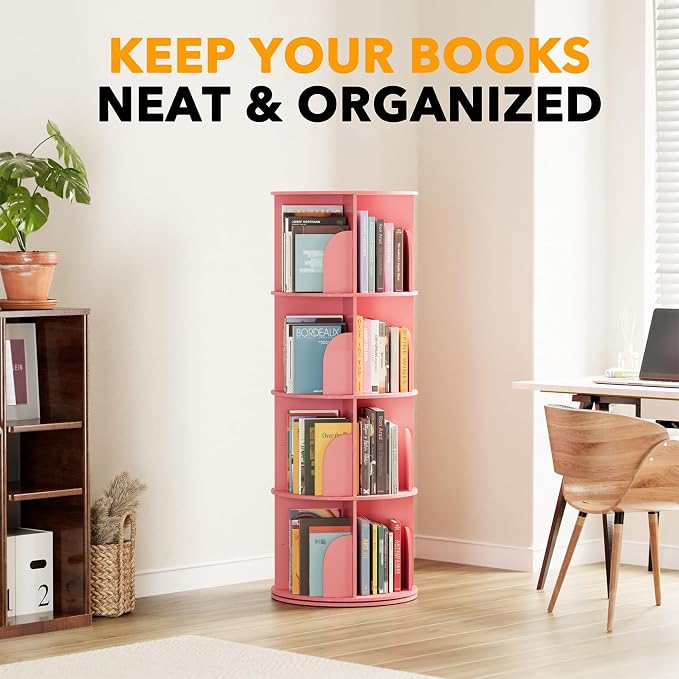 SpaceAid 4 Tier Rotating Bookshelf Tower, Spinning Bookcase Lazy Susan - Image 6