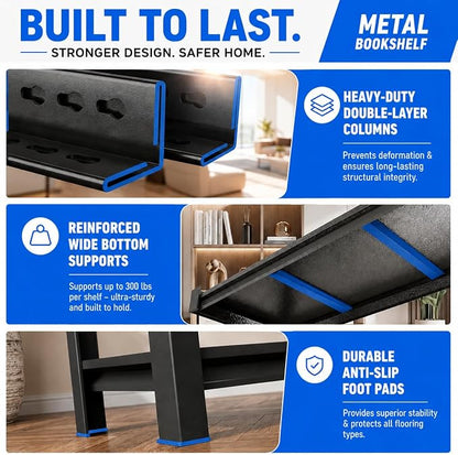 4-Tier Heavy Duty Metal Bookshelf, 2000LBS Adjustable Industrial Bookcase - Image 4
