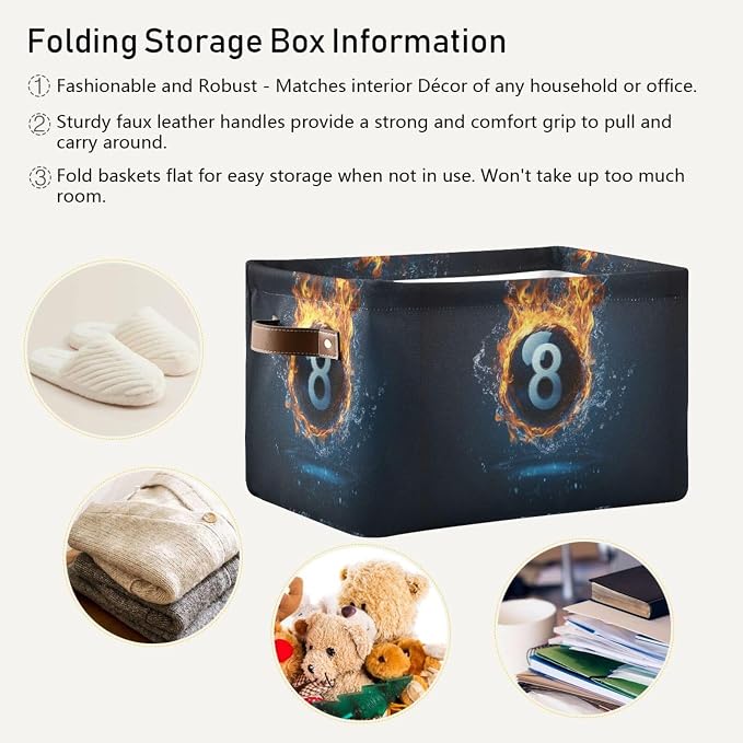 Billiard Ball with The Number 8 Storage Bins Box Foldable Shelf Basket - Image 5
