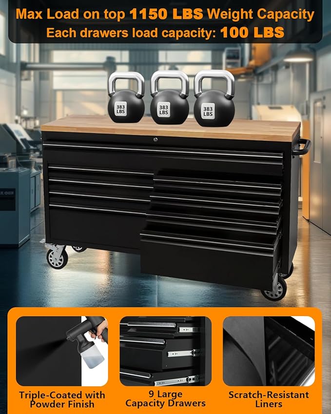 61-Inch Heavy-Duty Rolling Tool Chest & Mobile Workbench - Image 5
