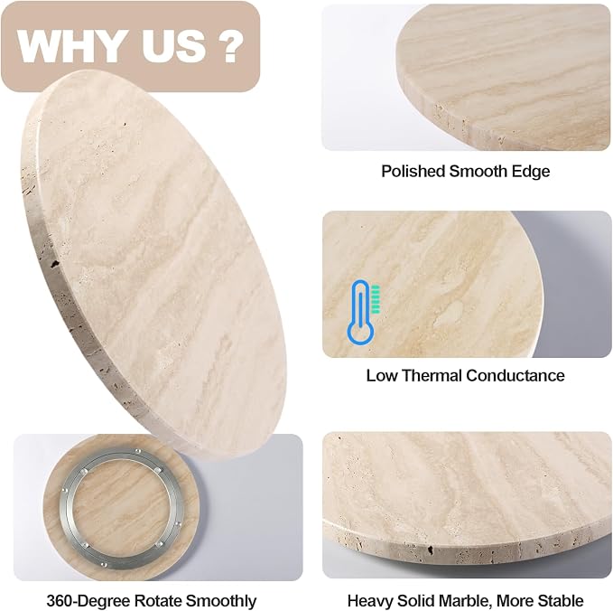 Travertine Lazy Susan for Table Top, 12 in Lazy Susan Turntable Organizer for - Image 8