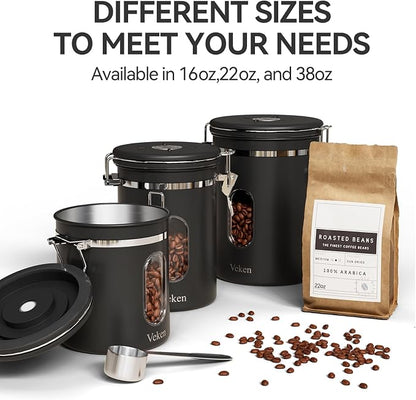 Veken Coffee Canister with Window, Airtight Stainless Steel Pantry Container - Image 7