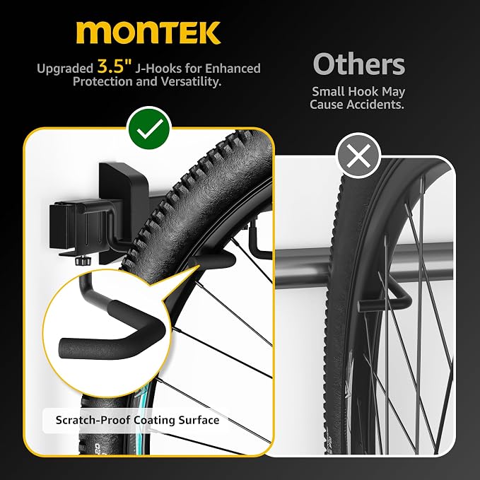 monTEK Enhanced Bike Storage Rack, Adjustable 3-Bike and 2-Helmet Hangers - Image 4