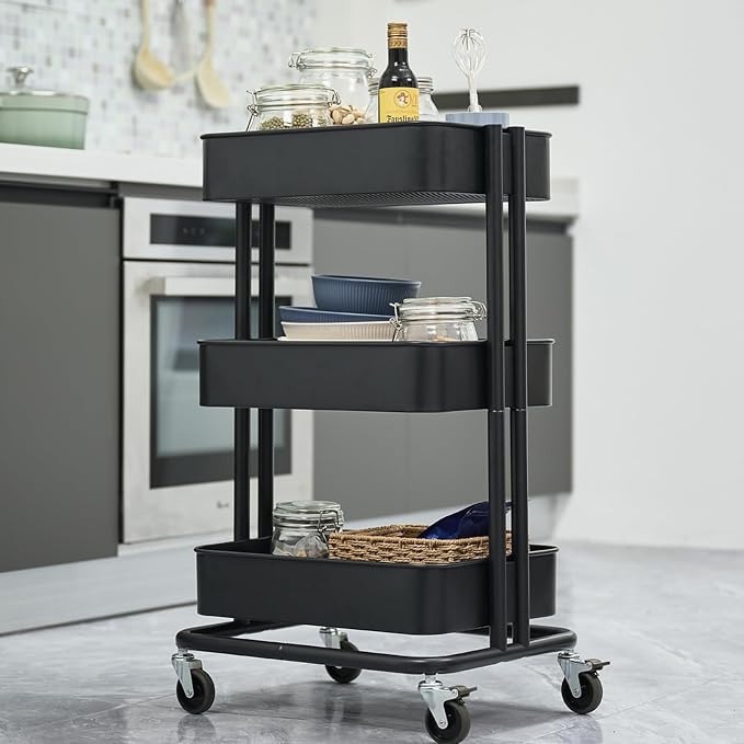 3 Tier Rolling Cart Metal Heavy Duty Utility Cart - Image 7