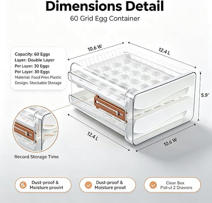 Sooyee Egg Holder for Fridge, 2 Drawers 60 Eggs | Eggs Organizer for - Image 5