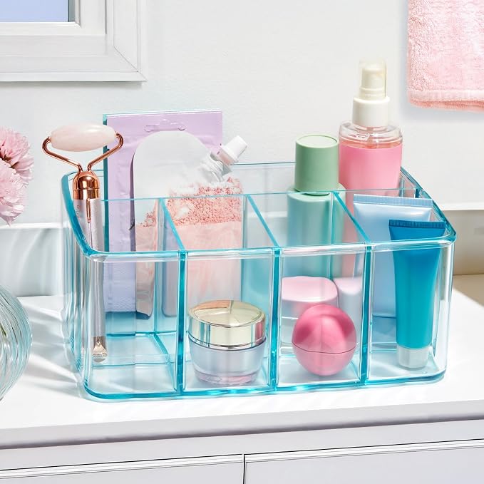 STORi 5-Compartment Plastic Organizer, Ocean Mist, Rectangular Divided Makeup - Image 3
