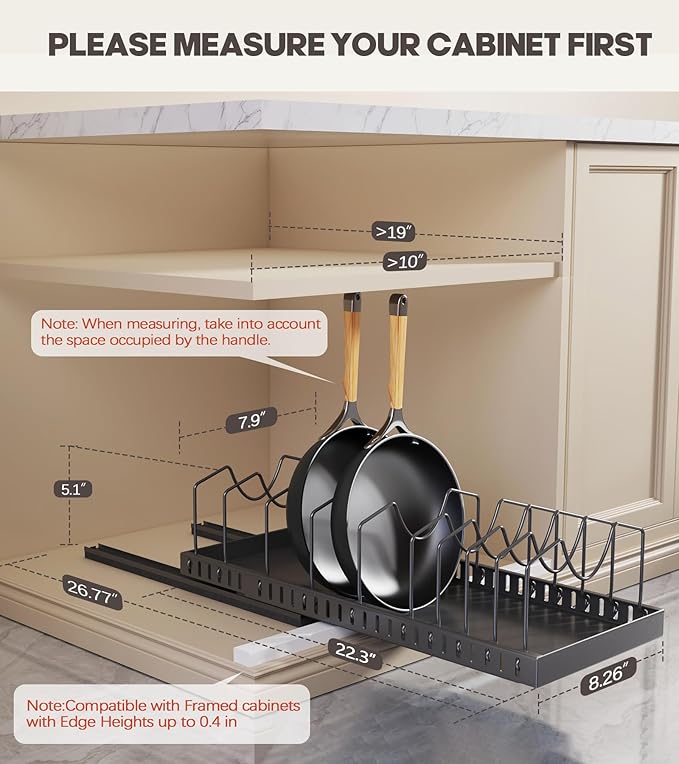 Pull Out Pots and Pans Organizer Under Cabinet, Expandable Sliding Lid Holder - Image 2
