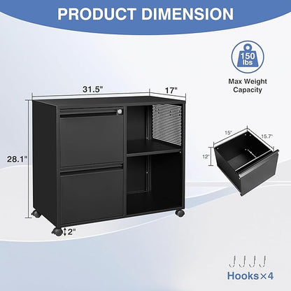 Mobile Lateral File Cabinet, 2 Drawer Filing Cabinet - Image 3