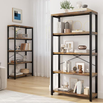 5-Tier Adjustable Heavy Duty Bookshelf, Industrial Wooden Open Storage Rack - Image 6