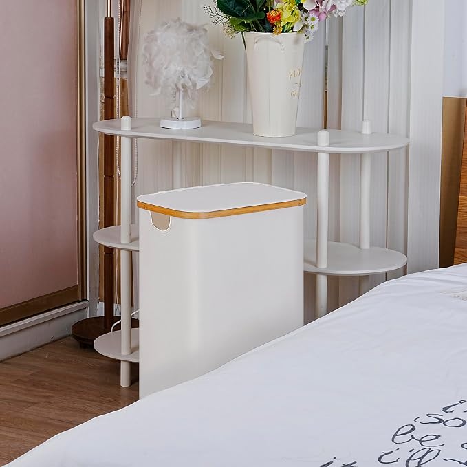 100L Laundry Hamper with Lid, Lagre Basket with Bamboo Handles, Foldable - Image 4