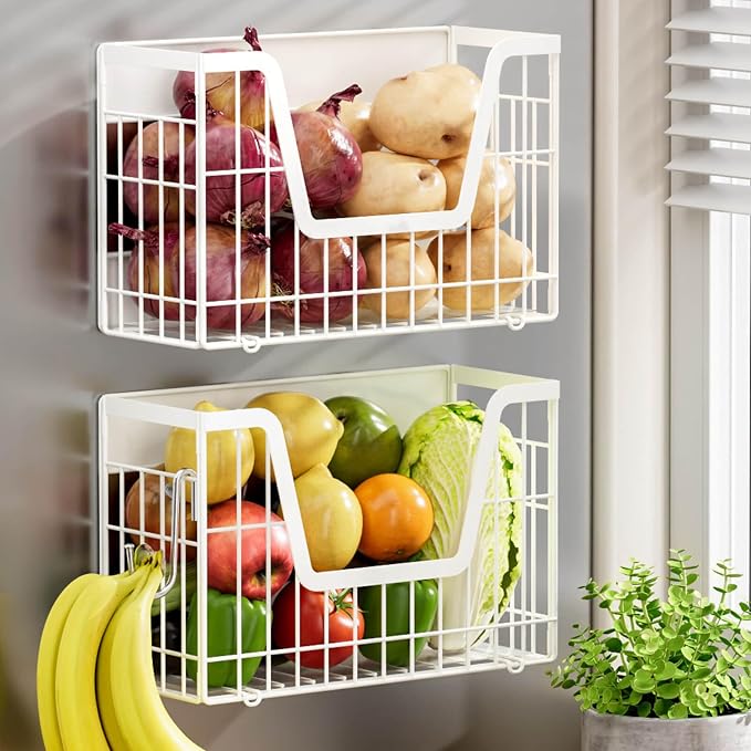 2 Set Magnetic Fridge Shelf, Potato and Onion Storage Bins, Wire Baskets Magnet by YIWANFW