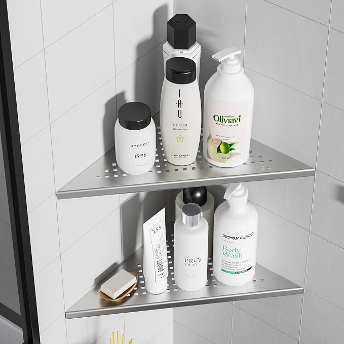 Qeke Corner Shower Shelves, 10” Recessed Tile Shower Shelf Brushed Nickel - Image 7