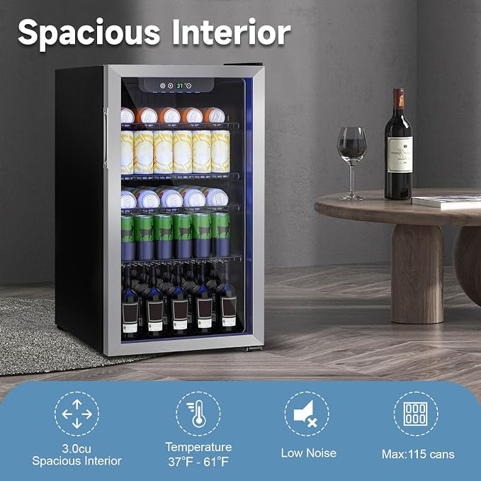 Beverage Refrigerator Cooler, 105 Can/3.0 Cubic Feet Mini Fridge - Image 5