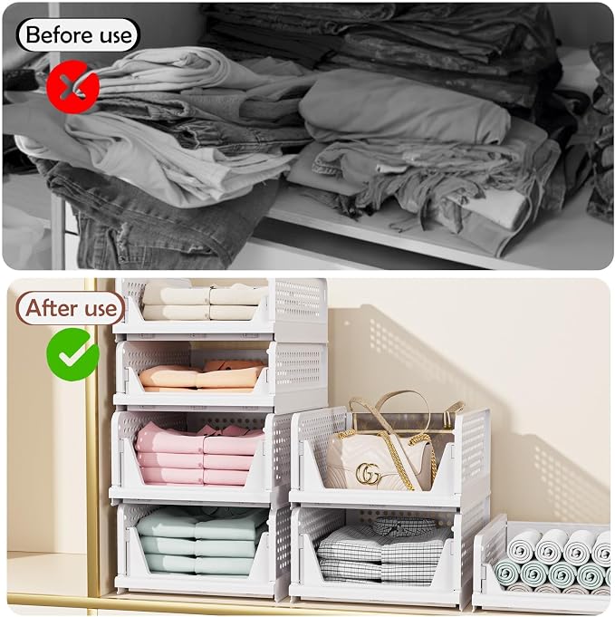 CTSNSLH 5 Pack Closet Organizers Stackable Storage Box | White Stackable - Image 4