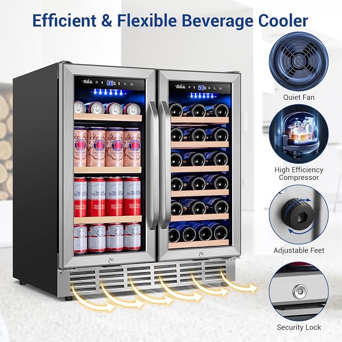 Wine and Beverage Refrigerator 30 Inch, Upgrade Dual Zone Wine Cooler - Image 4