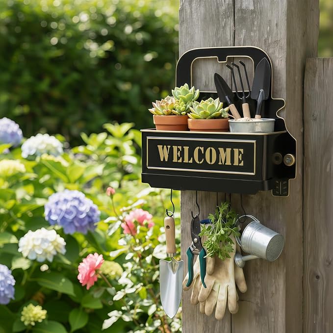 Truck Farmhouse Key Rack & Rustic Metal Wall Planter, Wall Mounted Flower Pot - Image 4