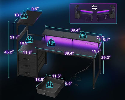 AODK 52 Inch Gaming Desk with USB Charging Ports & LED Light- Reversible - Image 3