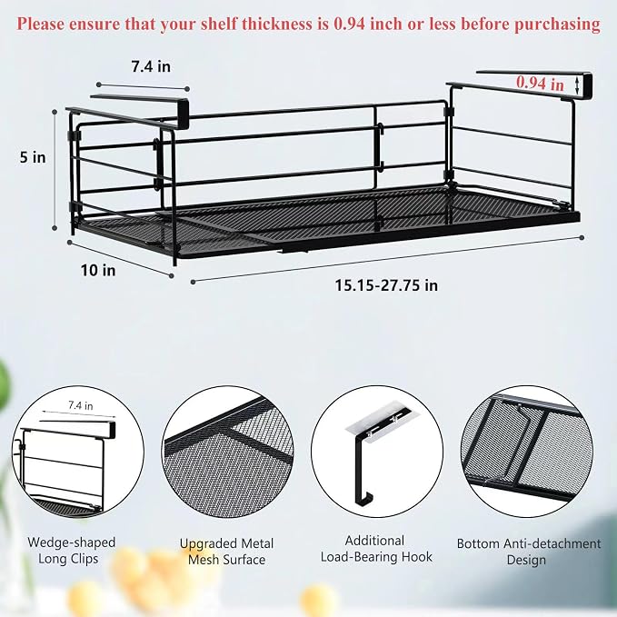 Expandable Under Cabinet Shelf, Extendable Under Shelf Storage - Image 2
