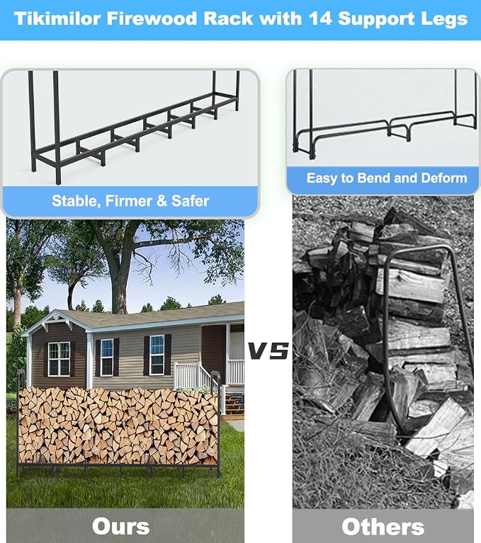 8ft Firewood Rack Holder, Adjustable Heavy Duty Fire Log Stacker Stand - Image 5