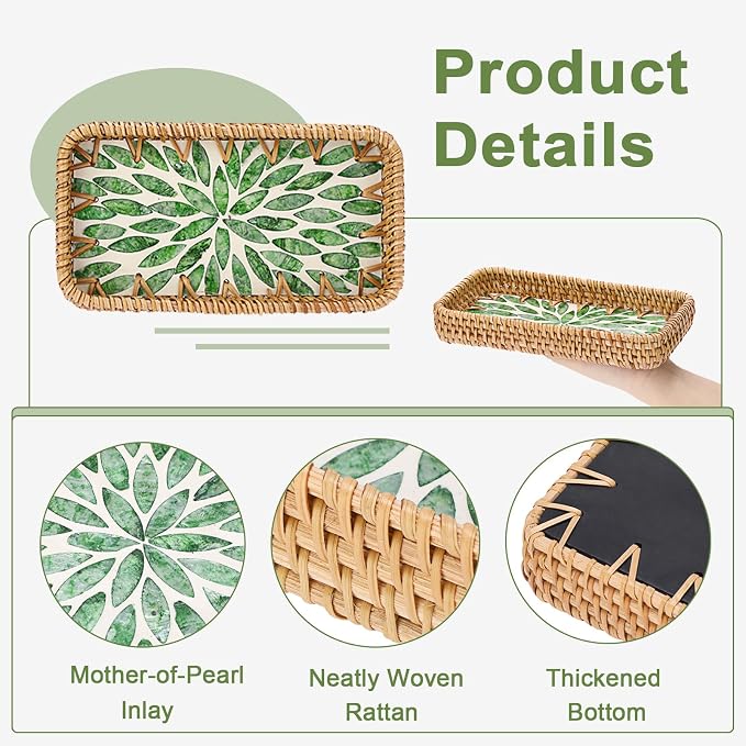 Decorative Key Basket Tray fot Entryway Table Woven Rattan Tray - Image 5