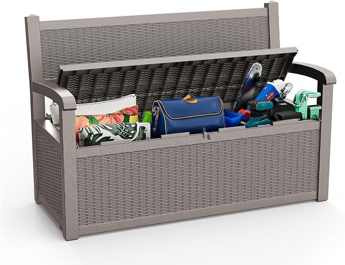 EasyUp 80 Gallon Outdoor Storage Bench Lockable Deck Box Outdoor Storage Box by EASYUP