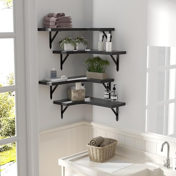 ROMGUAR CRAFT Corner Floating Shelves Wall Mounted Set of 4, Rustic Wood - Image 6