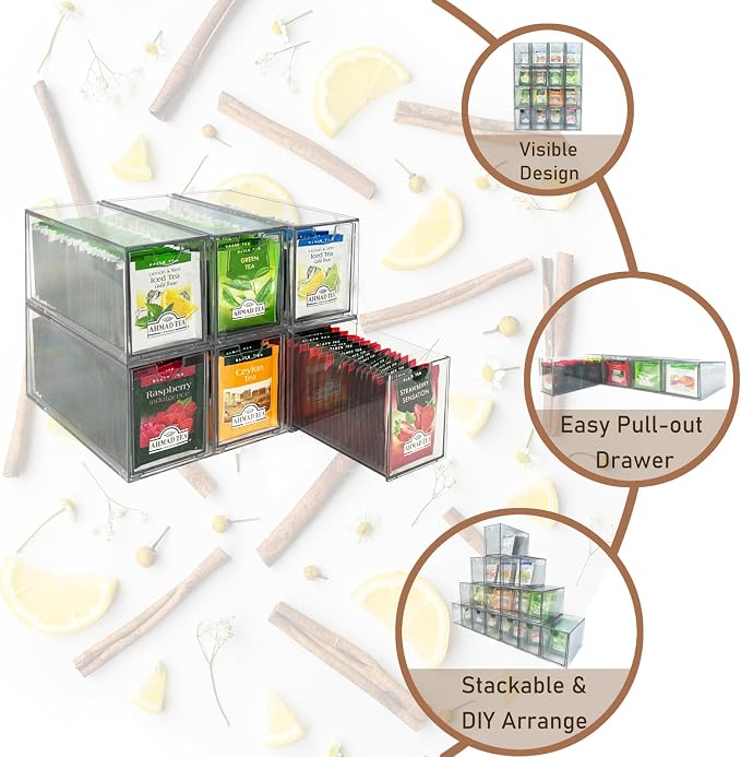 AZEZO 6-Pack Tea Bag Drawers Organizer - Image 4
