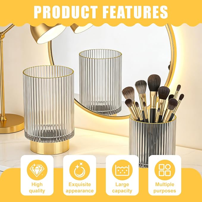 Makeup Brush Holder Organizer, Heavy Crystal Glass Brush Storage Holder - Image 2