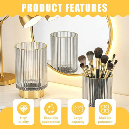 Makeup Brush Holder Organizer, Heavy Crystal Glass Brush Storage Holder - Image 2