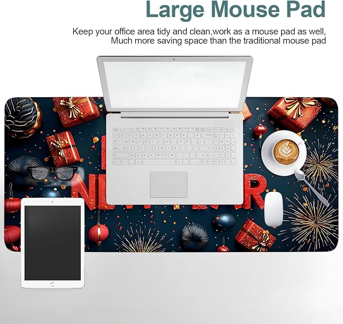 Happy New Year Gaming Mouse Pad 35.4"x15.7"Desk Mat Anti-Slip Rubber Base & - Image 6
