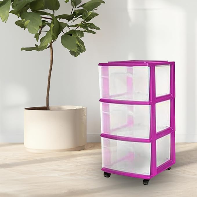 HOMZ 2-Pack Drawer Tower, 3-Tier Clear Plastic Storage Organizer Cart, and - Image 2
