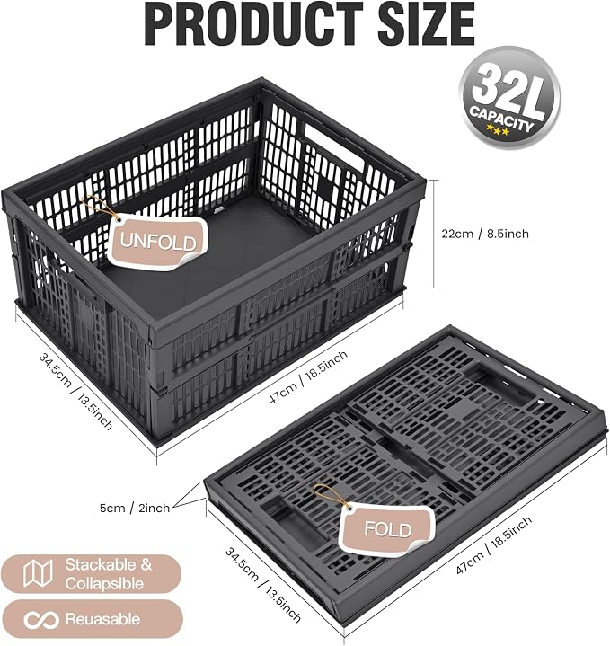 2-Pack Pastel Plastic Storage Baskets, Collapsible Crates - Image 3