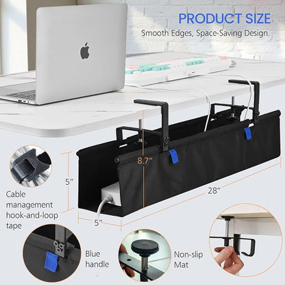 28" Under Desk Cable Management Tray- Clamp/Screw Mount Desk Cable Organizer - Image 7