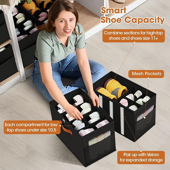4-PackShoe Organizer for Closet, Foldable Shoe Storage Box - Image 5
