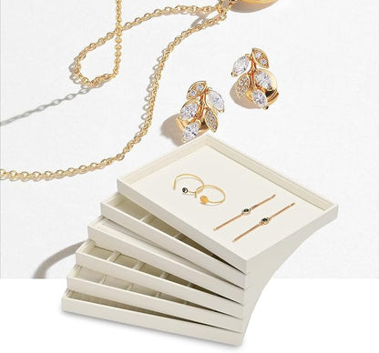 Stackable Beige Jewelry Organizer Tray Premium Microfiber 24 Grid Jewelry - Image 3