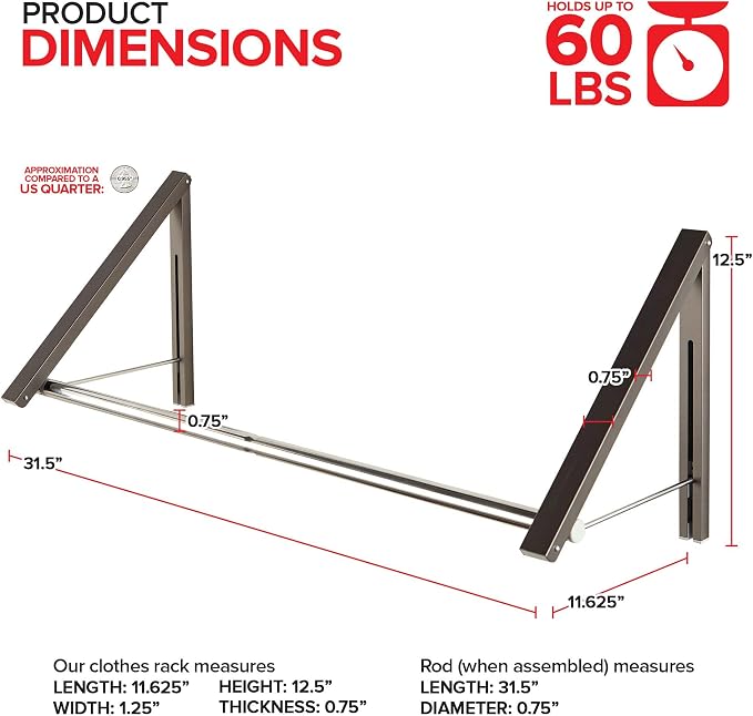 Double Foldable Clothing Rack w/ Extension Rod, Wall-Mounted Retractable - Image 2